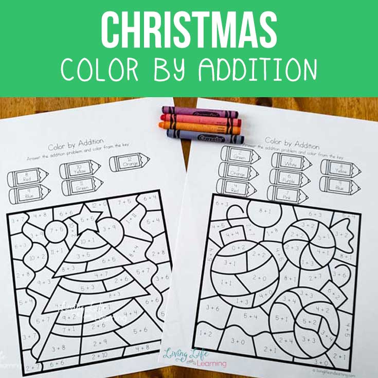Christmas Color By Number Addition Worksheets
