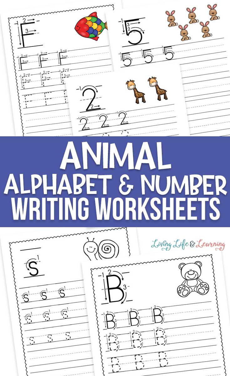 Animal Alphabet and Number Writing Worksheets