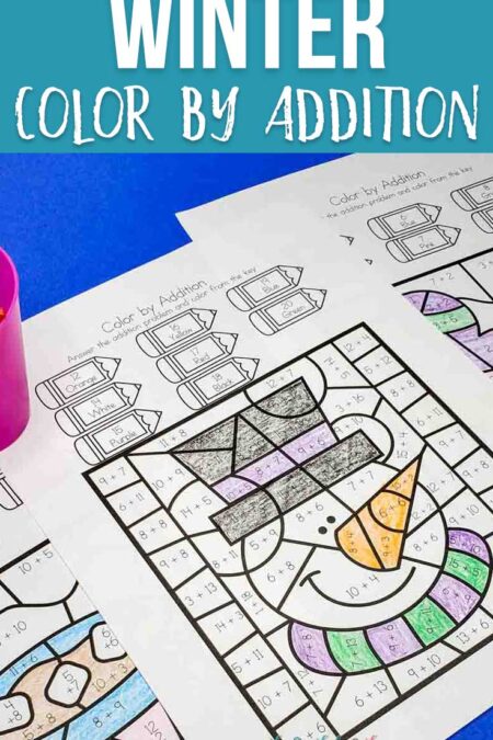 Winter color by addition worksheets