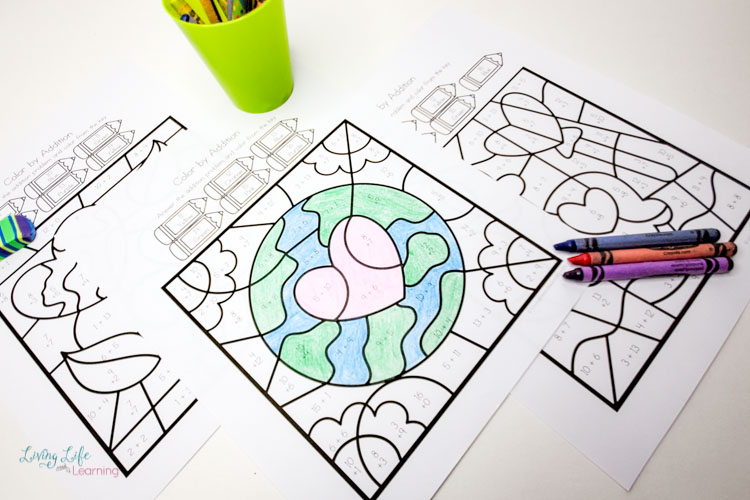Earth Day Color by Addition Worksheets