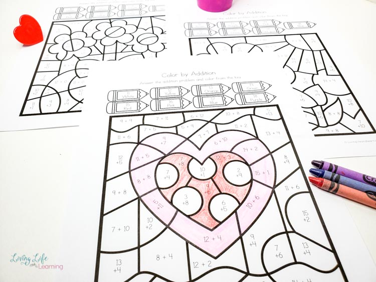 Valentine's Day Color by Addition Worksheets