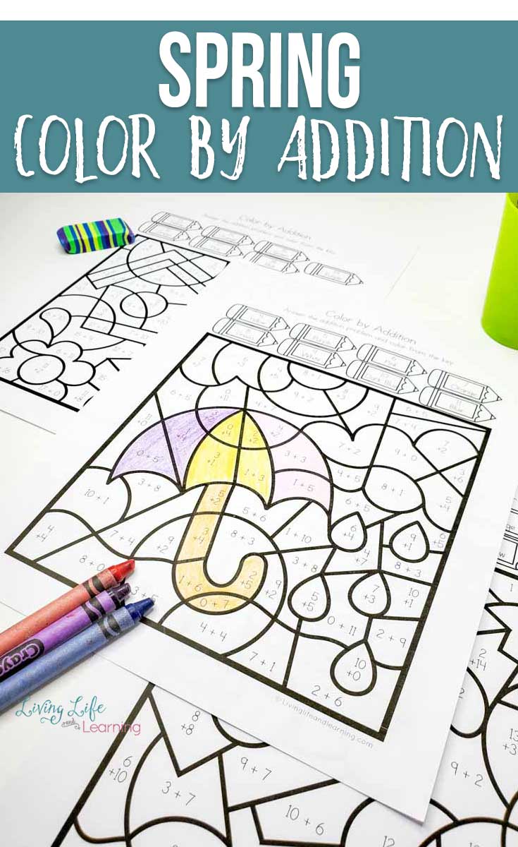 Spring Color by Addition Worksheets