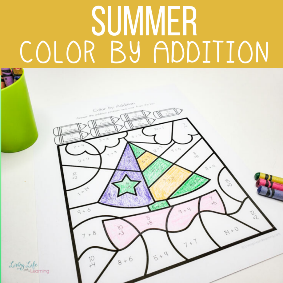 Summer Color by Addition Worksheets