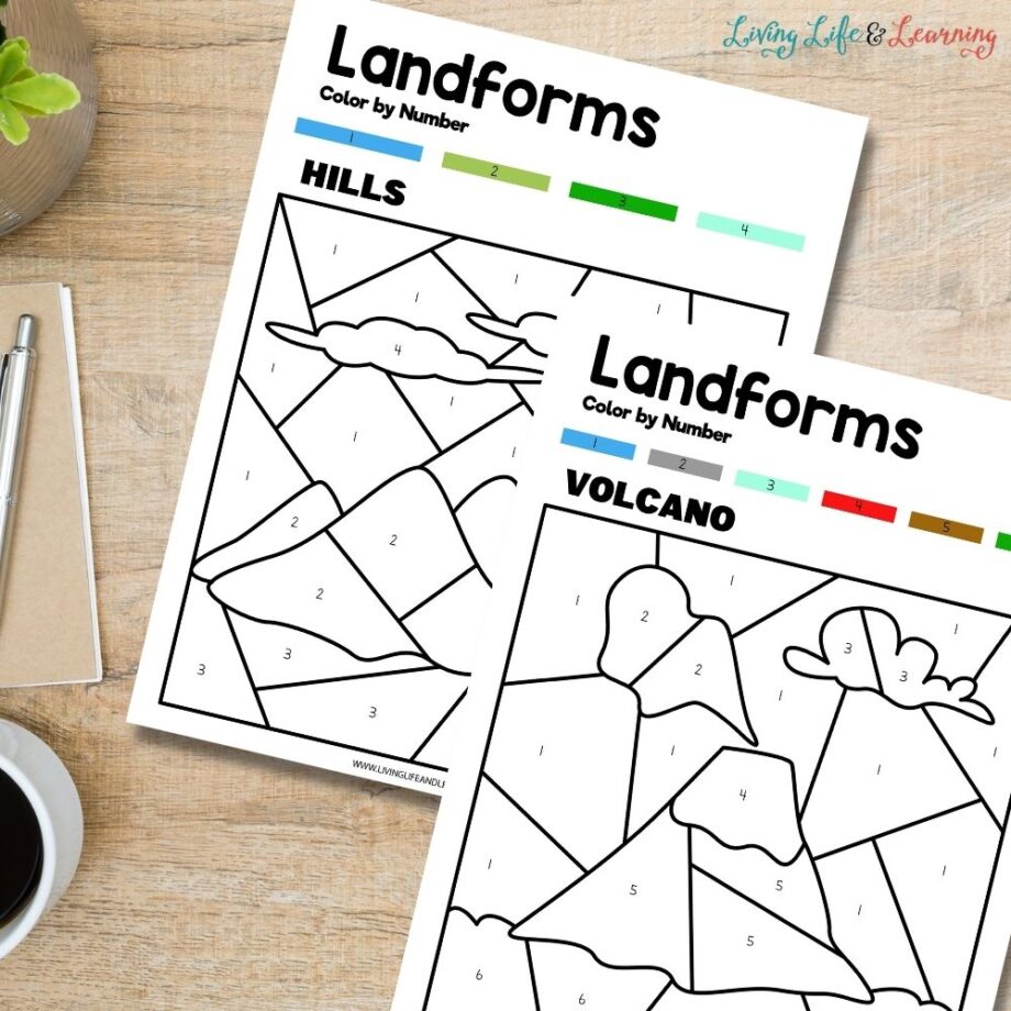 landforms color by number worksheets