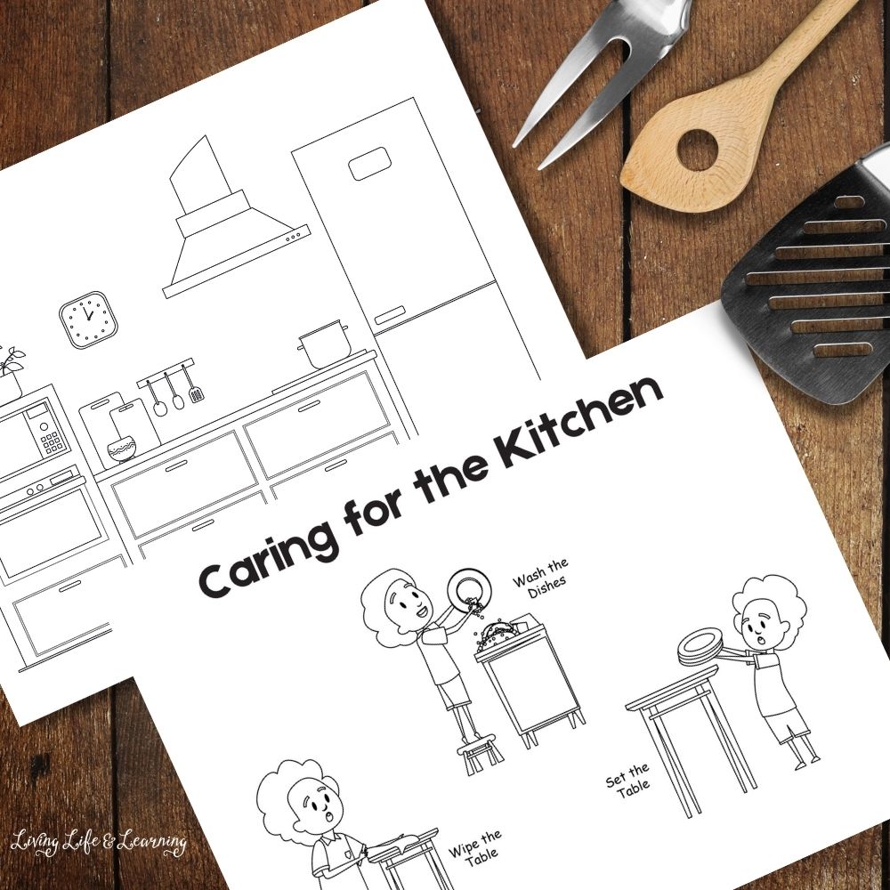 Kitchen Pretend Play Pack pages on a table