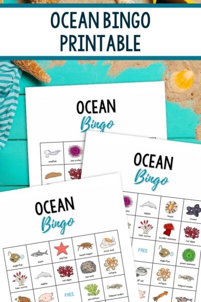 Ocean Bingo Printable on a table