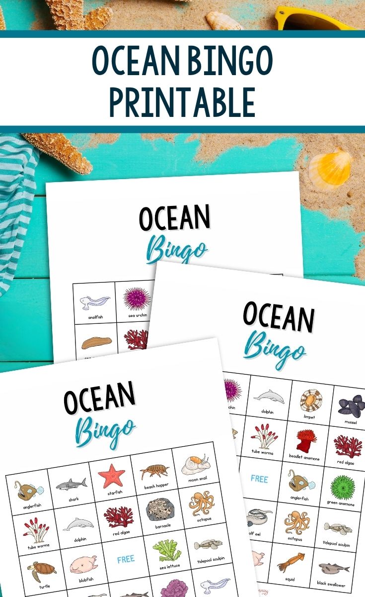 Ocean Bingo Printable on a table