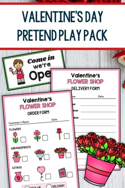 Valentine's Day Pretend Play Pack on a table