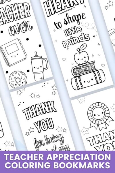 Bookmark Layout (2) Teacher Appreciation Coloring Bookmarks on a table
