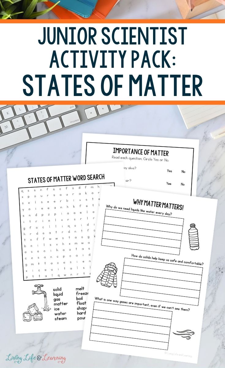 some pages included in the Junior Scientist Activity Pack: States of Matter