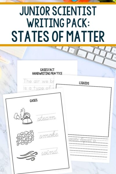 Junior Scientist Writing Pack: States of Matter on a table