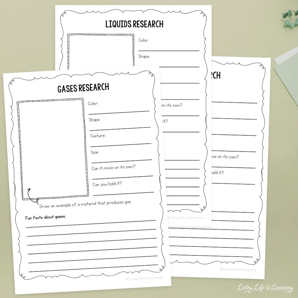 three pages of Printable States of Matter Journal