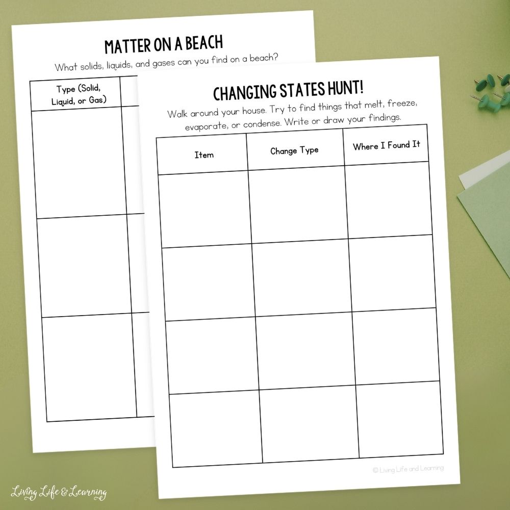 States of Matter Scavenger Hunt on a table