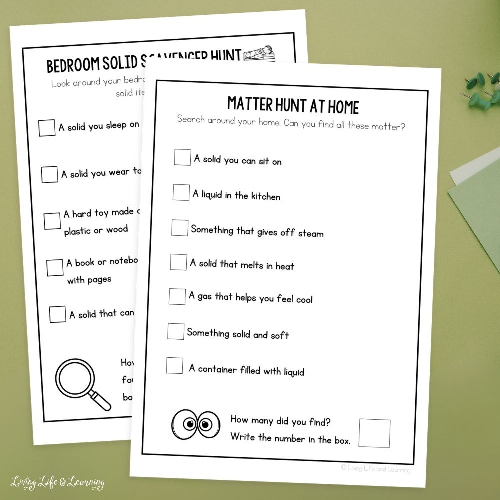 pages of States of Matter Scavenger Hunt