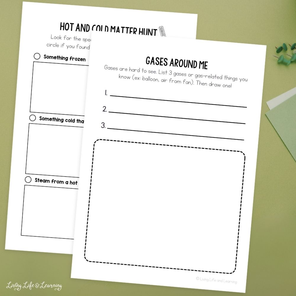 two pages of States of Matter Scavenger Hunt