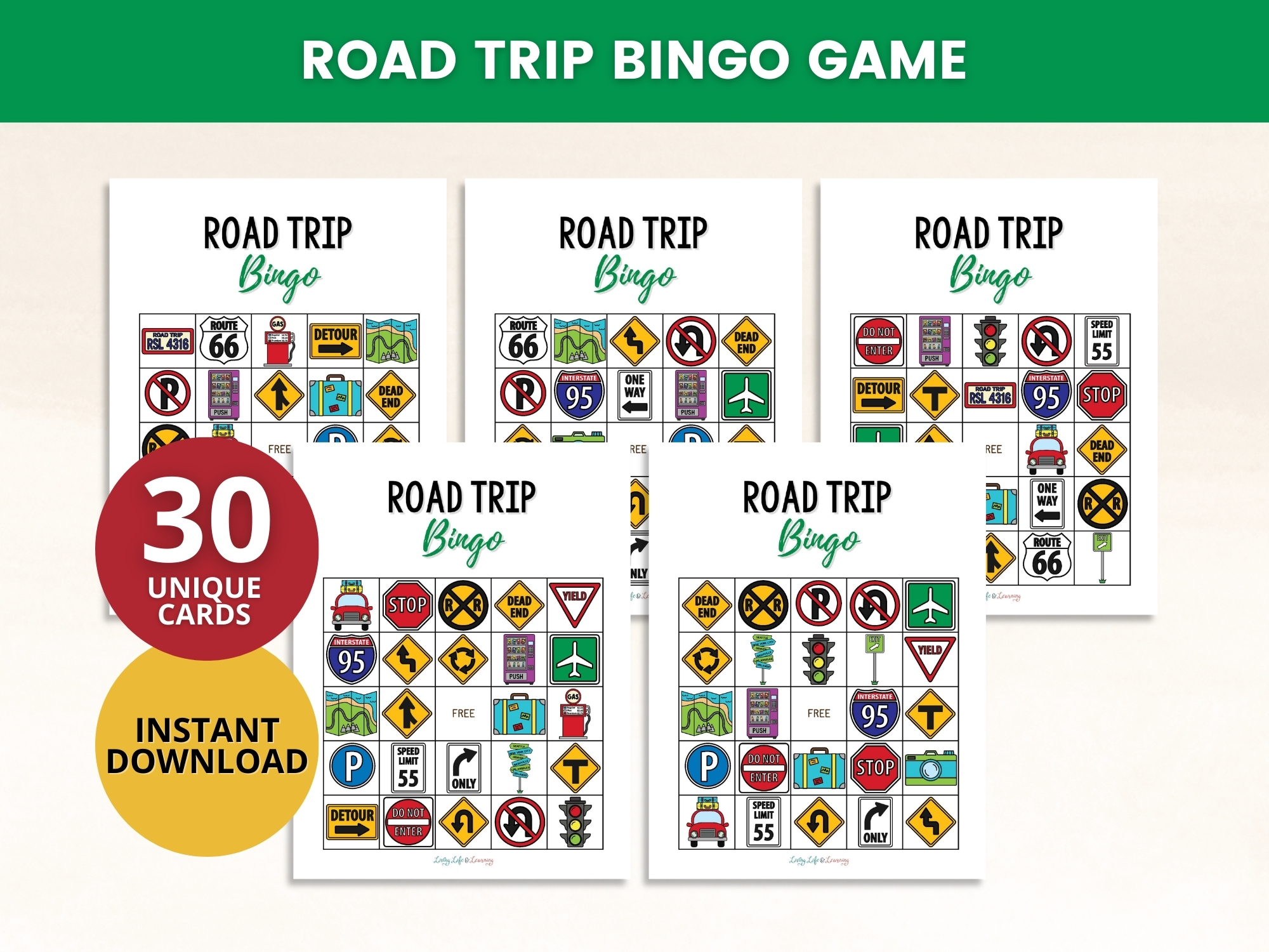 Printable Road Trip Bingo Game on a table