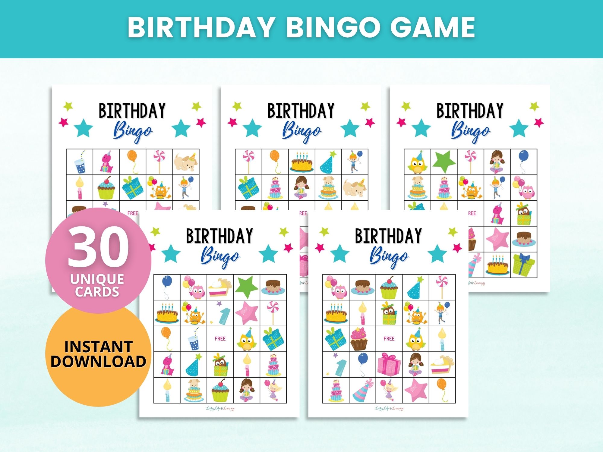 Printable Birthday Bingo Game on a table
