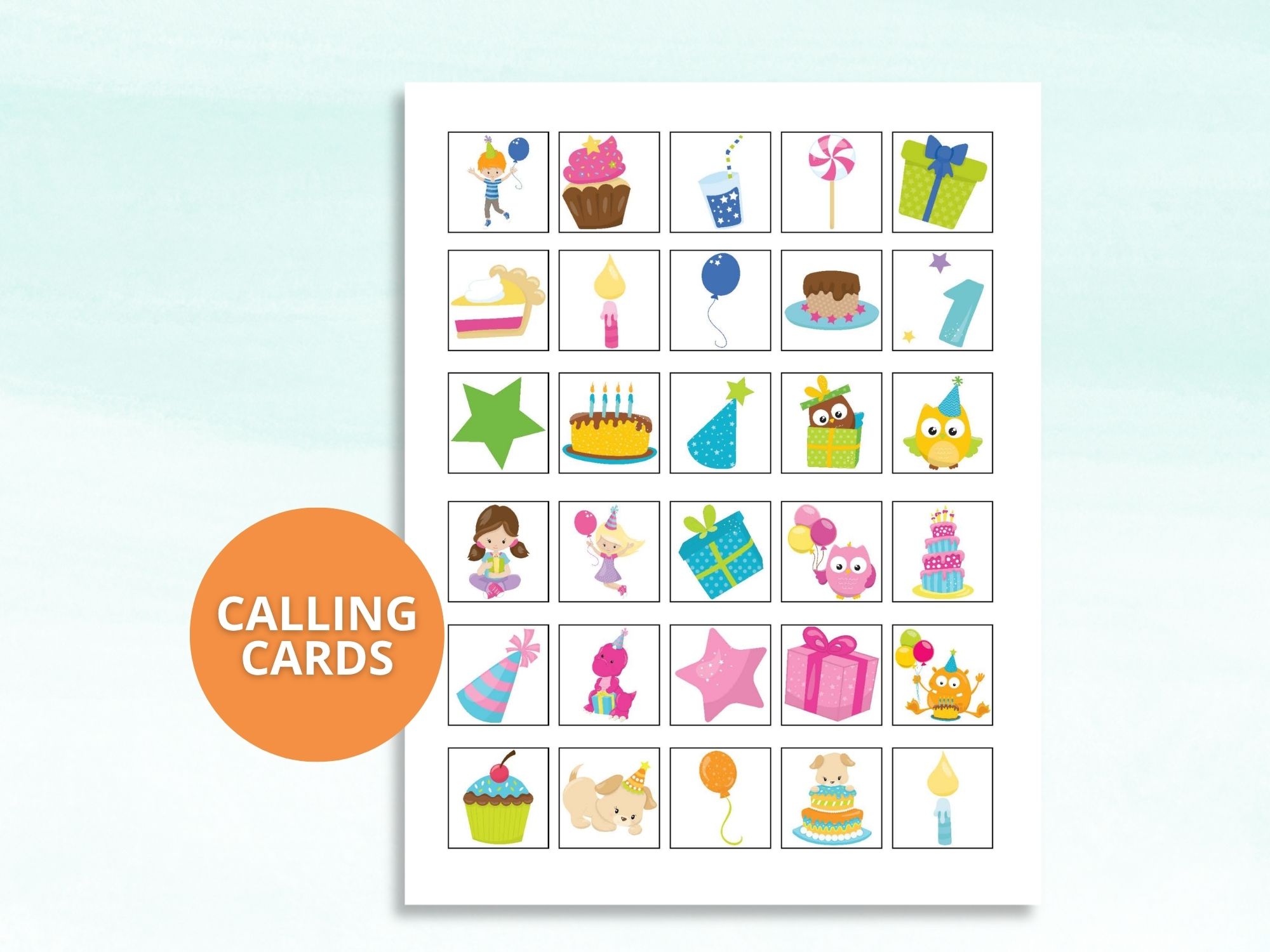 Printable Birthday Bingo Game on a table