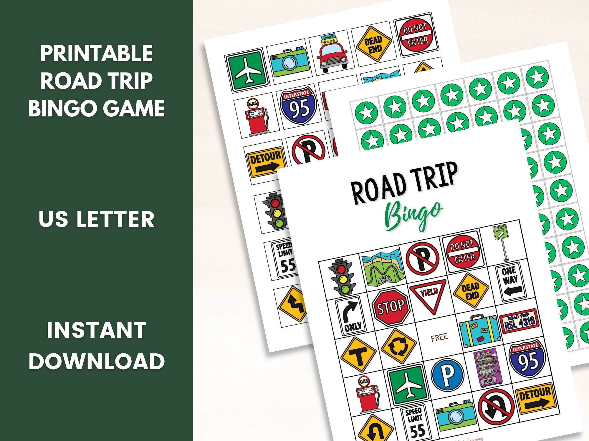 Printable Road Trip Bingo Game on a table