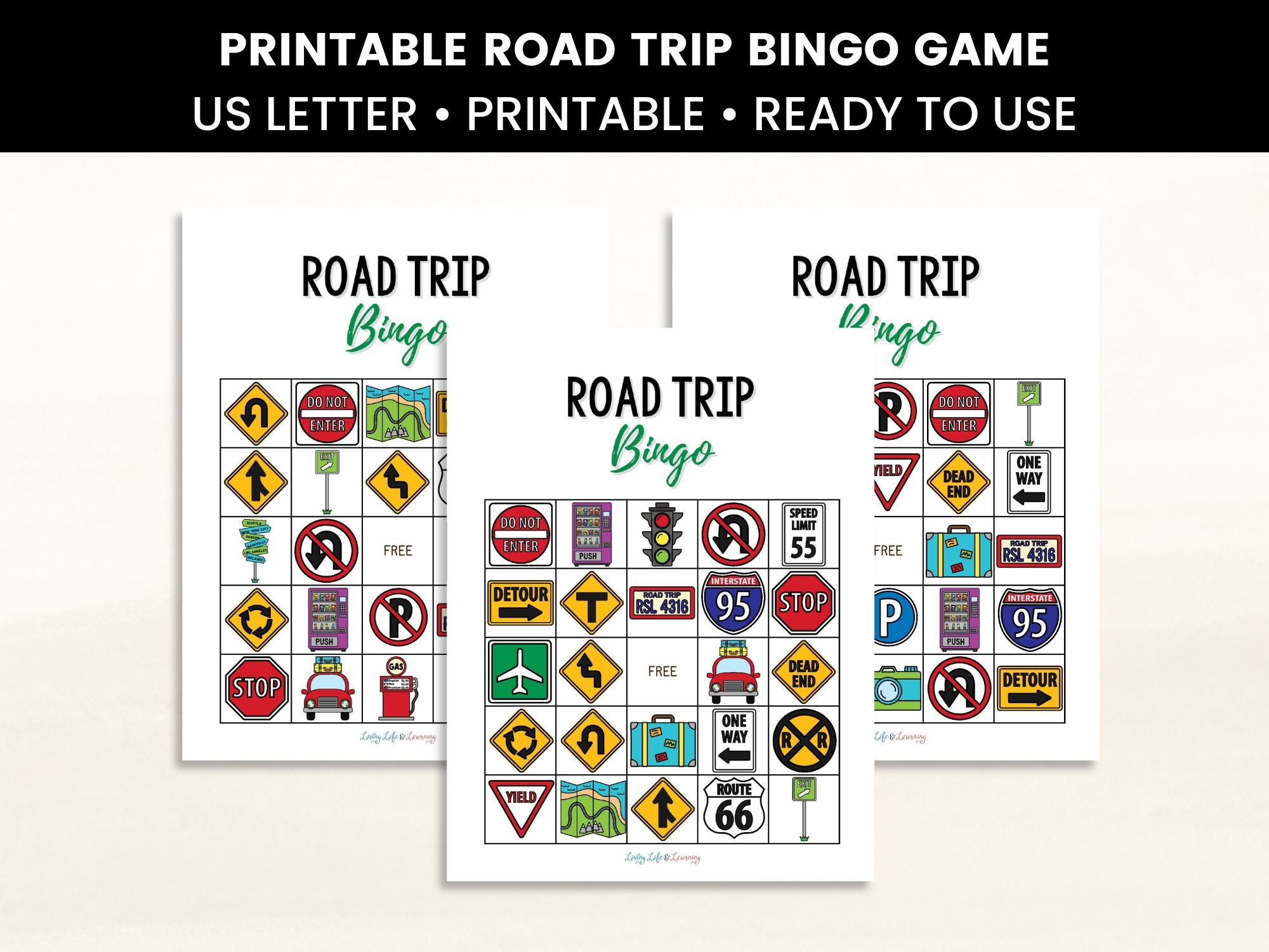 Printable Road Trip Bingo Game on a table