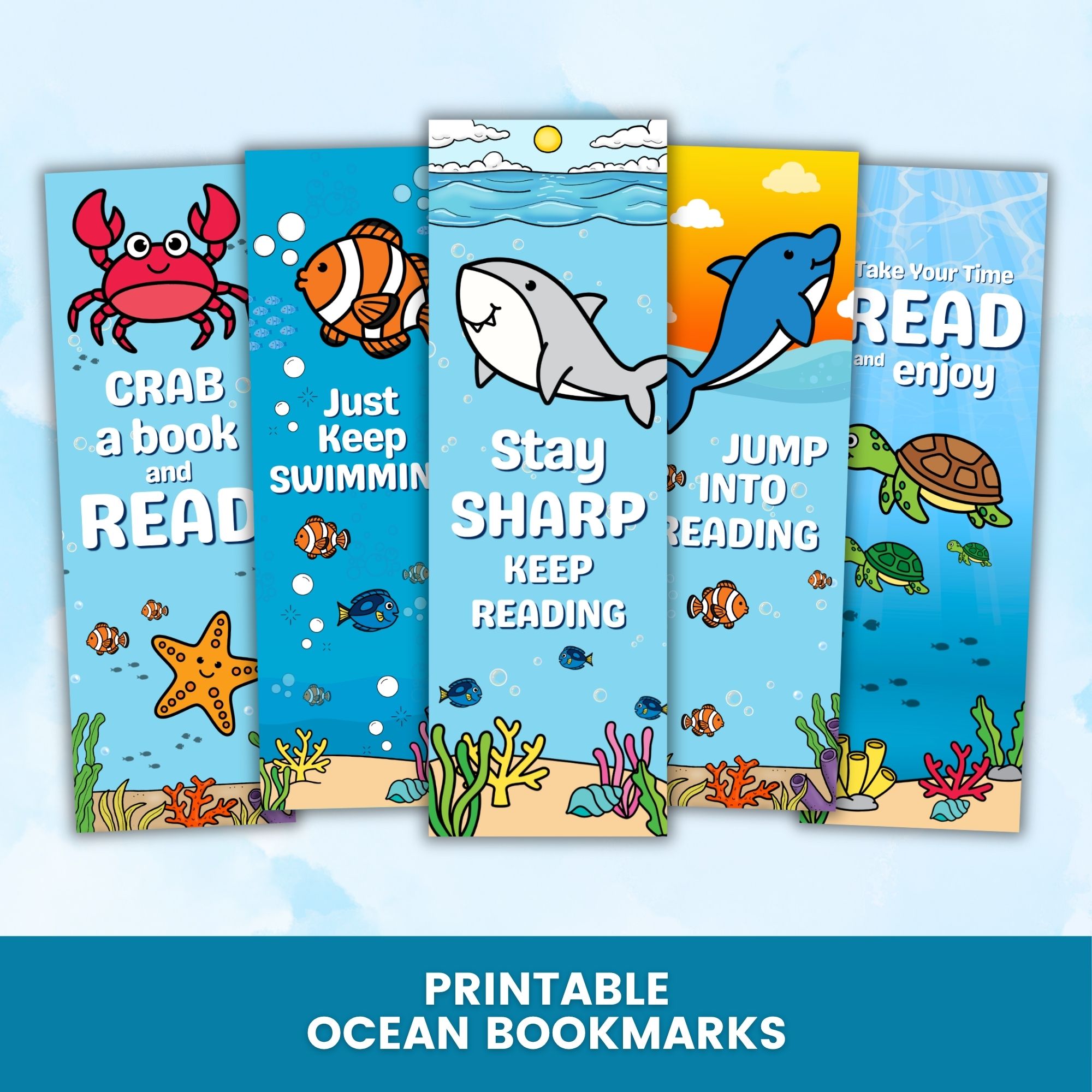 designs included in the Ocean Bookmark Printable
