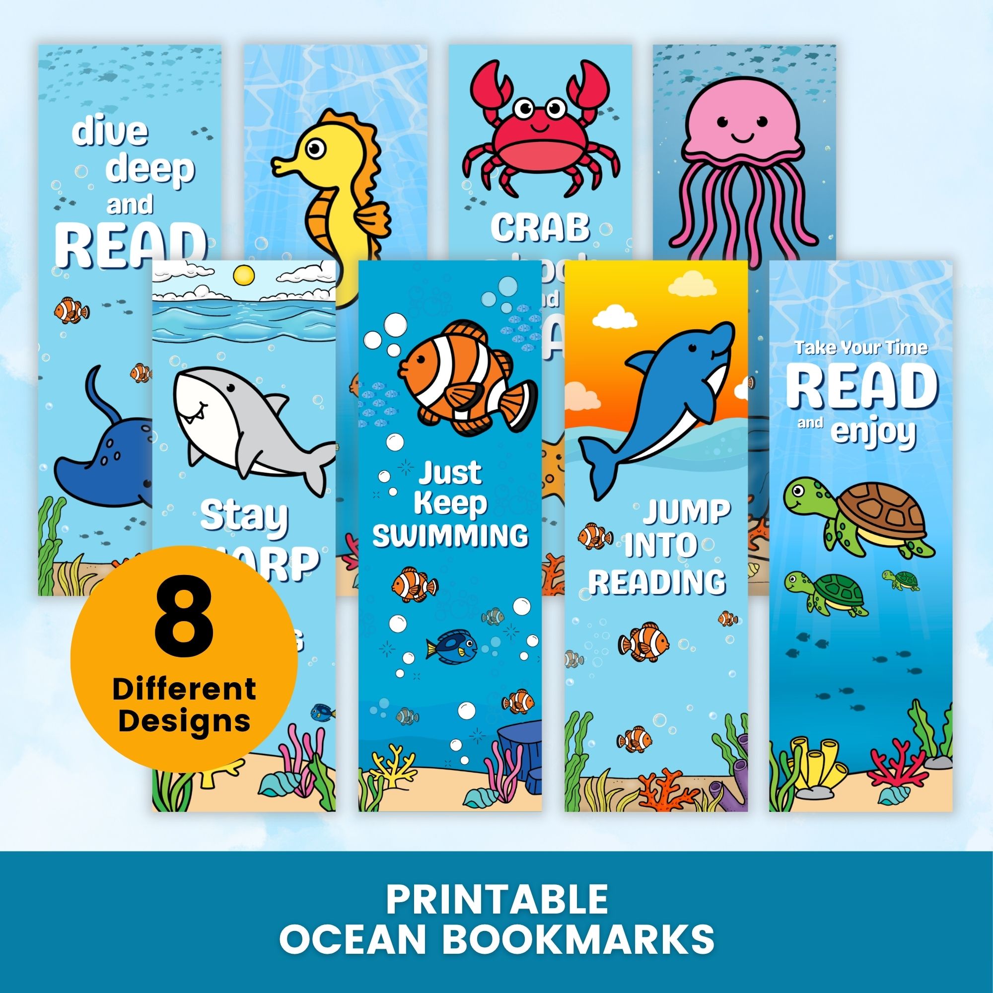 designs included in the Ocean Bookmark Printable