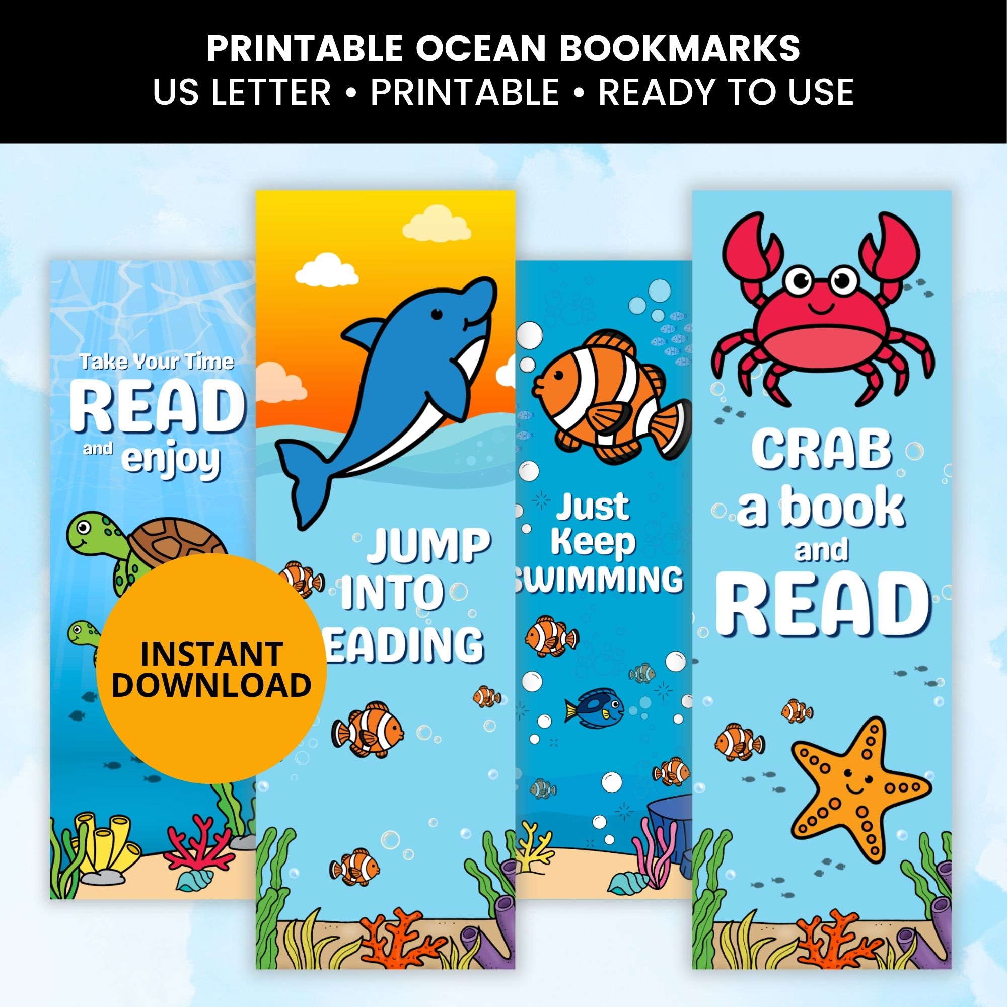 designs included in the Ocean Bookmark Printable