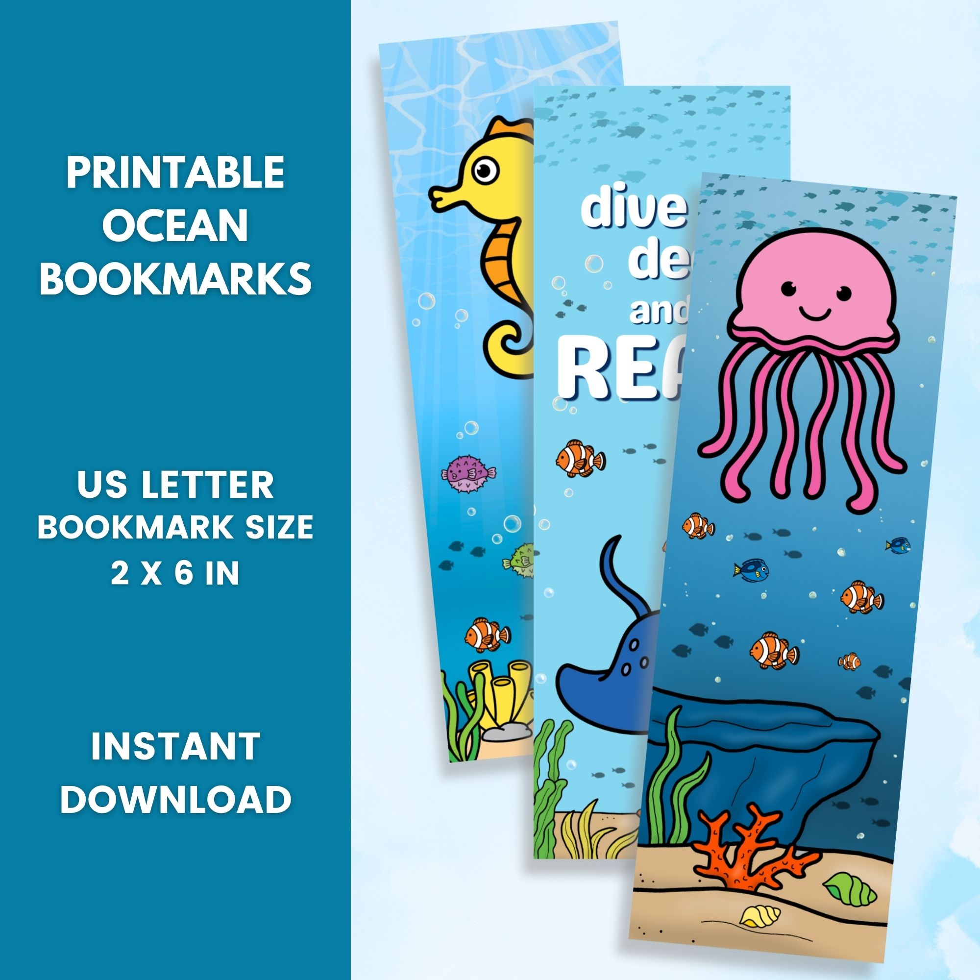 designs included in the Ocean Bookmark Printable