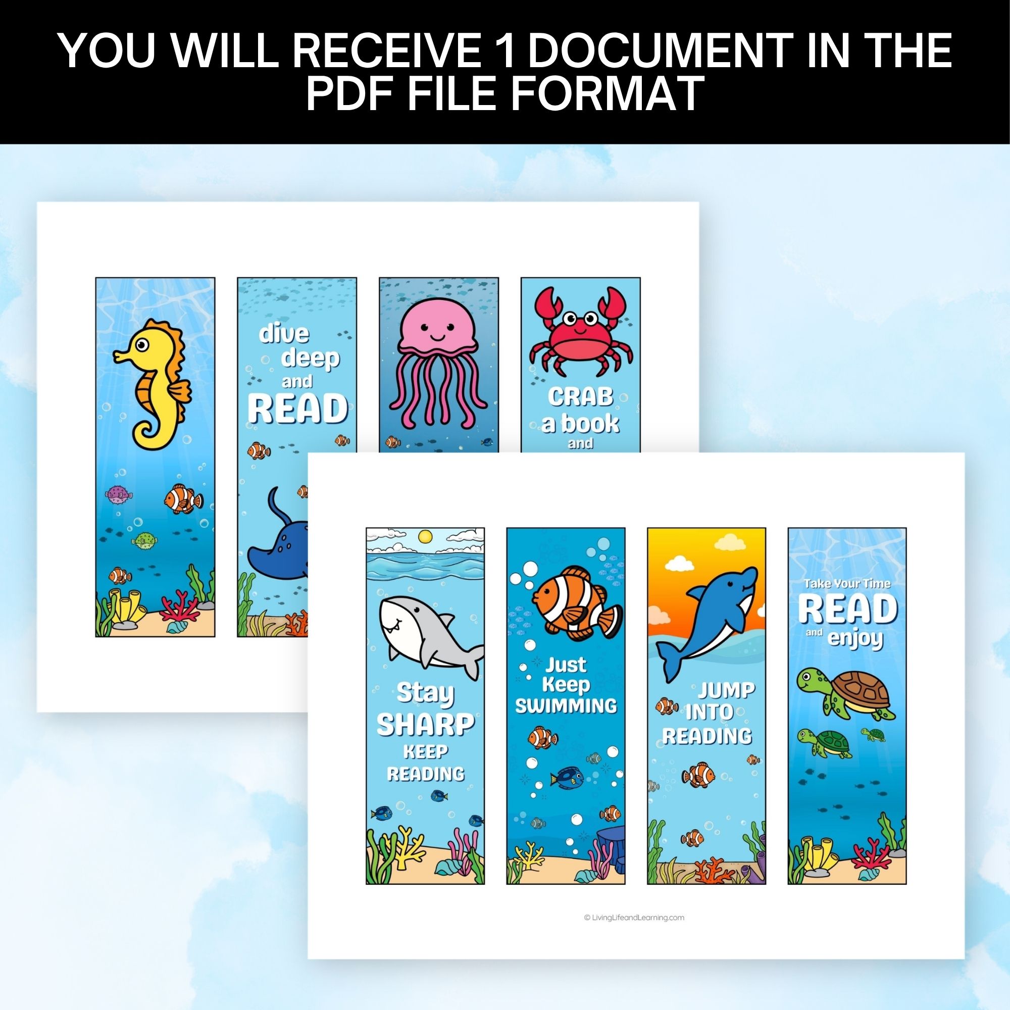 designs included in the Ocean Bookmark Printable