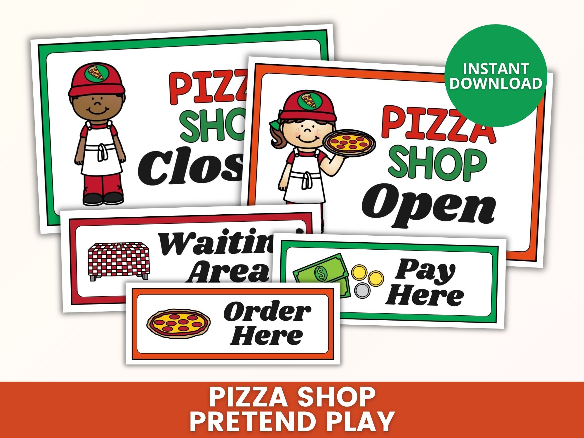 Pizza Shop Pretend Play Pack on a table
