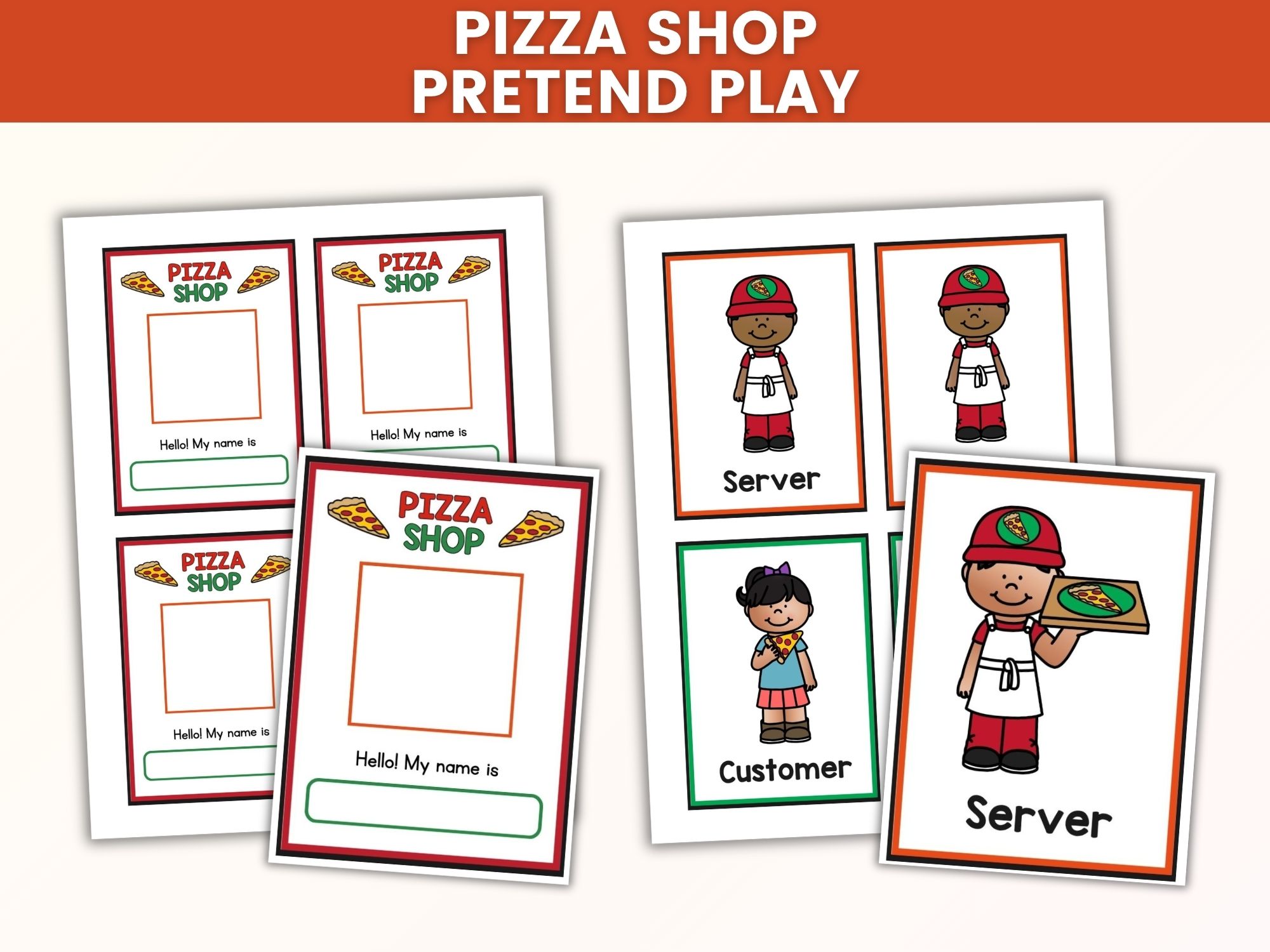 Pizza Shop Pretend Play Pack on a table