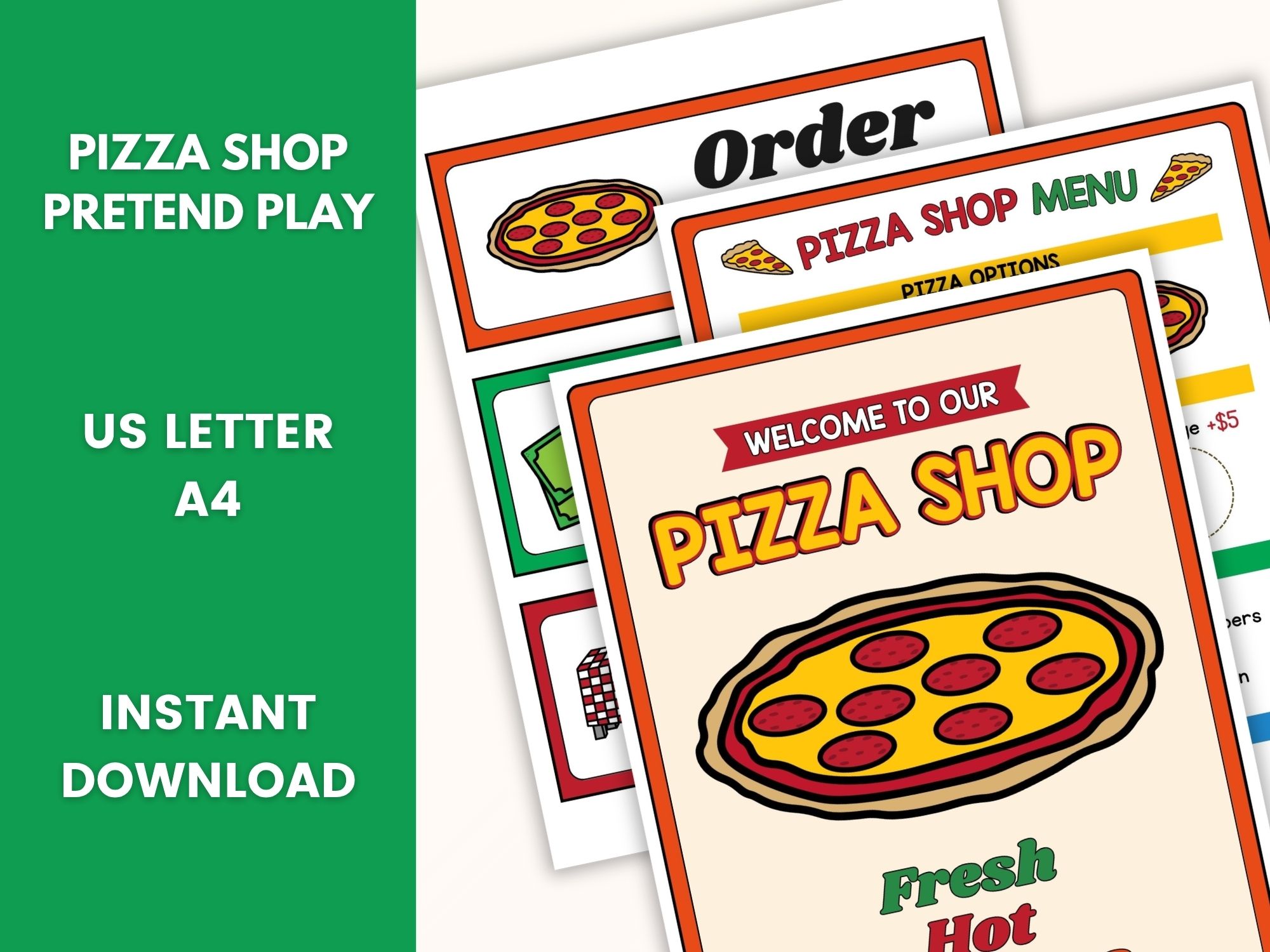 Pizza Shop Pretend Play Pack on a table