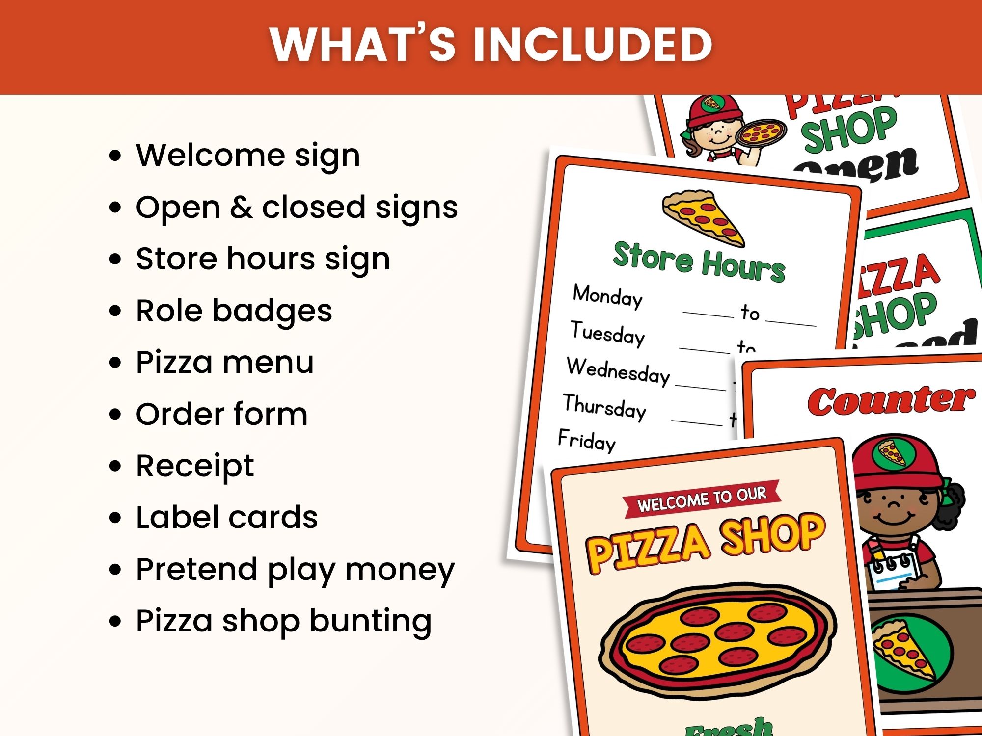 Pizza Shop Pretend Play Pack on a table