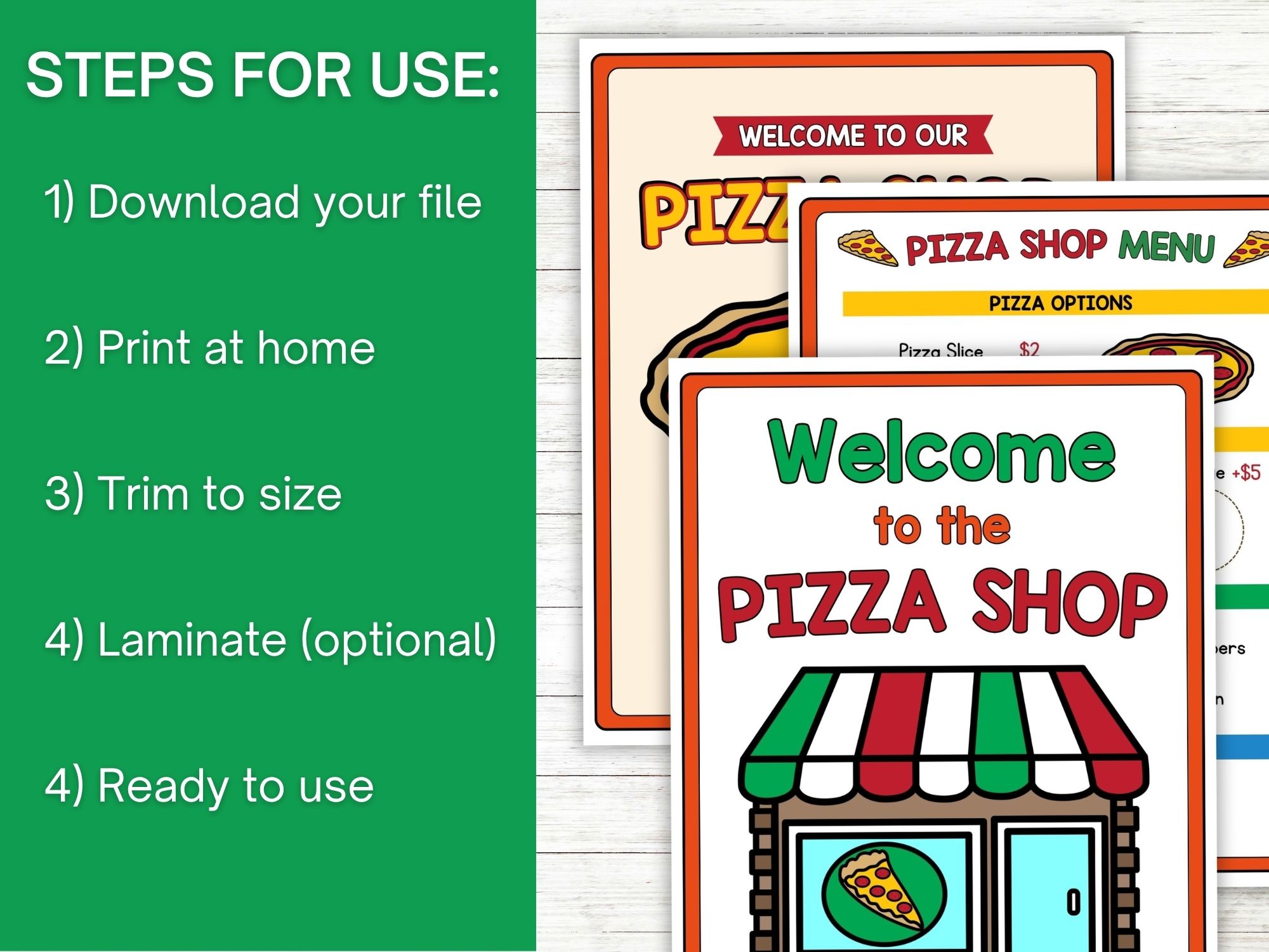 Pizza Shop Pretend Play Pack on a table