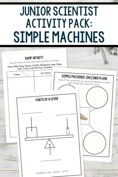 Junior Scientist Activity Pack: Simple Machines pages on a table