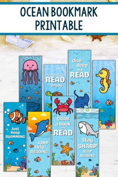 designs included in the Ocean Bookmark Printable