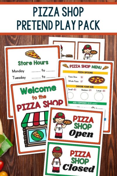 Pizza Shop Pretend Play Pack on a table