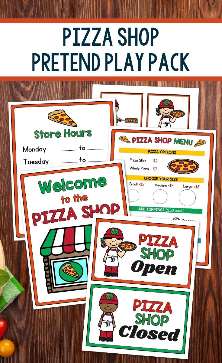 Pizza Shop Pretend Play Pack on a table