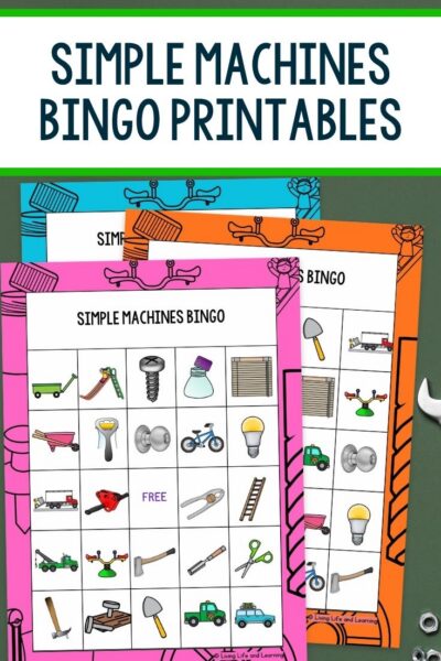 Simple Machines Bingo Printables on a table