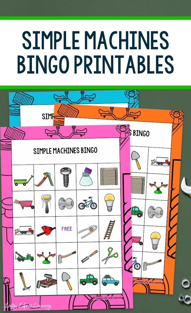 Simple Machines Bingo Printables on a table