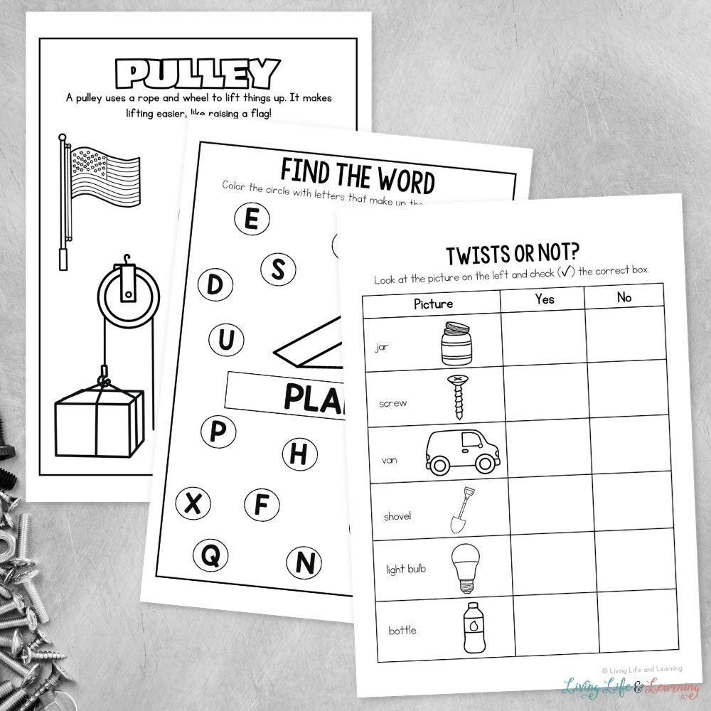 pages of Little Learners Activity Pack Simple Machines