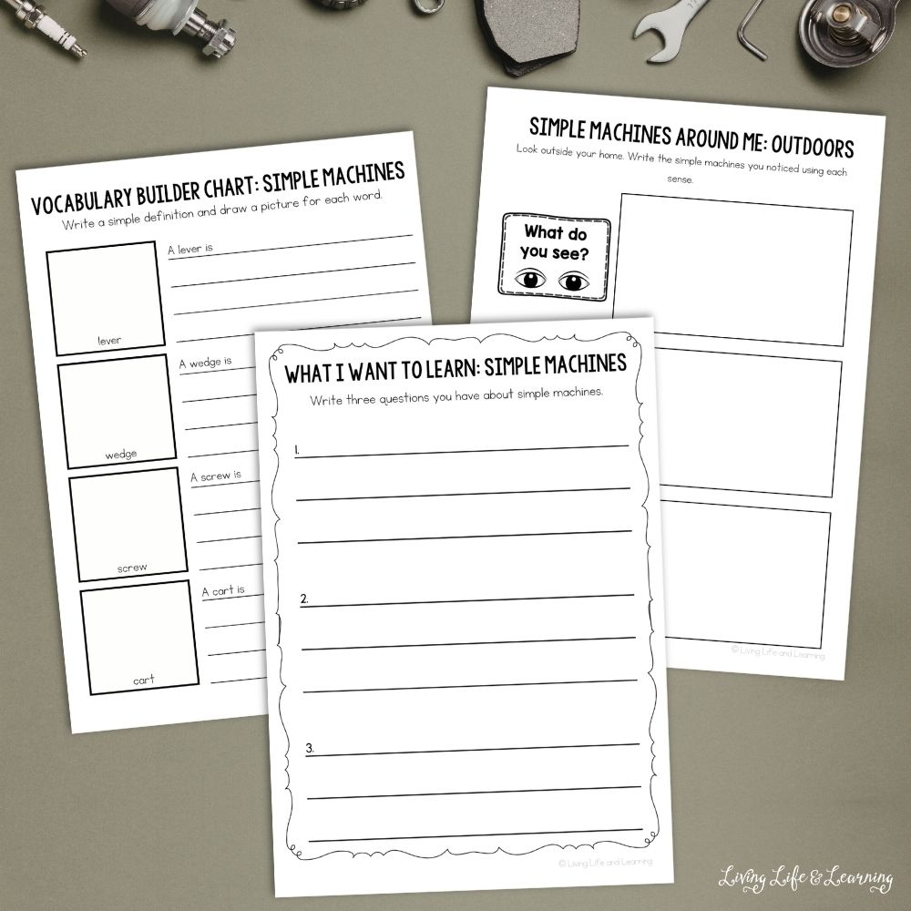 pages of Printable Simple Machines Research Journal