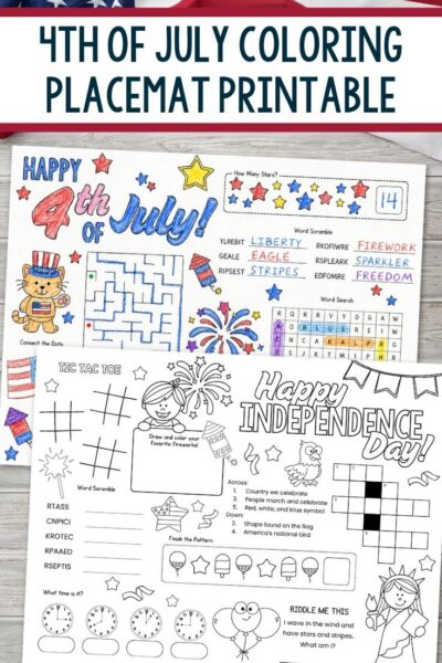 4th of July Coloring Placemat Printable on a table