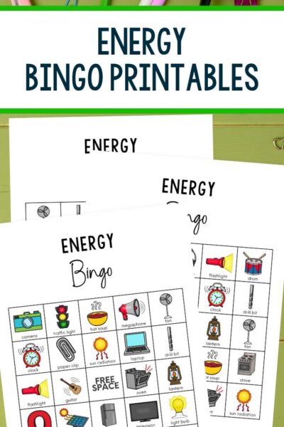 Energy Bingo Printables on a table