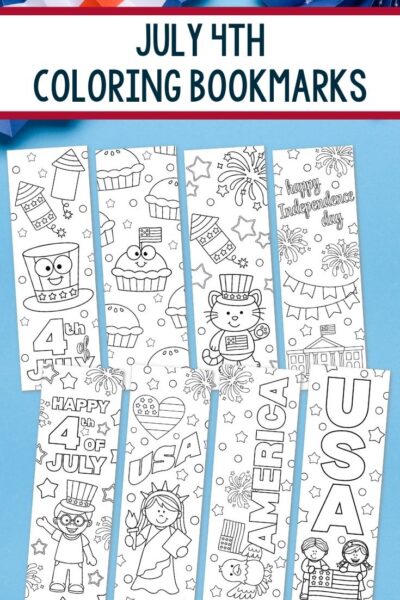 July 4th Coloring Bookmarks on a table