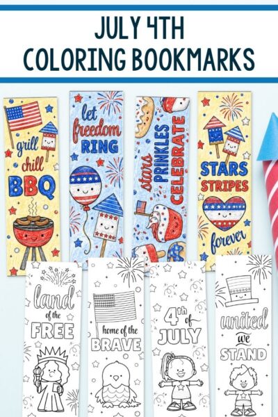 July 4th Coloring Bookmarks on a table