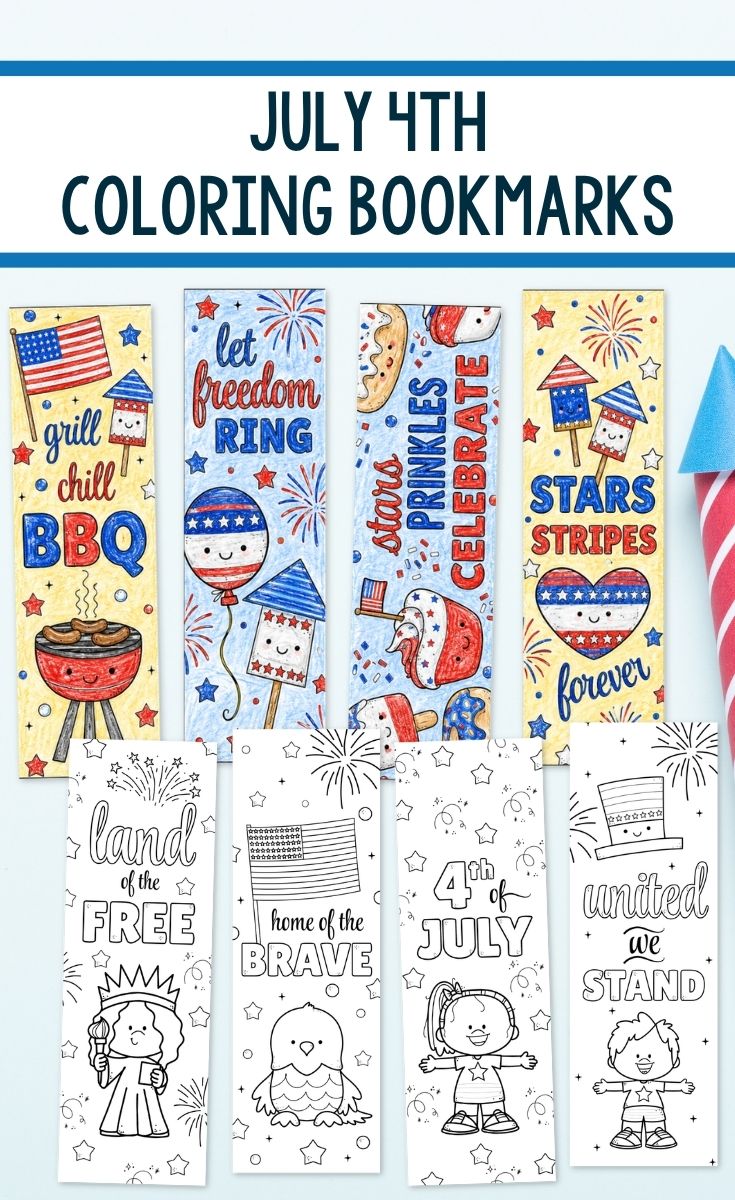 July 4th Coloring Bookmarks on a table