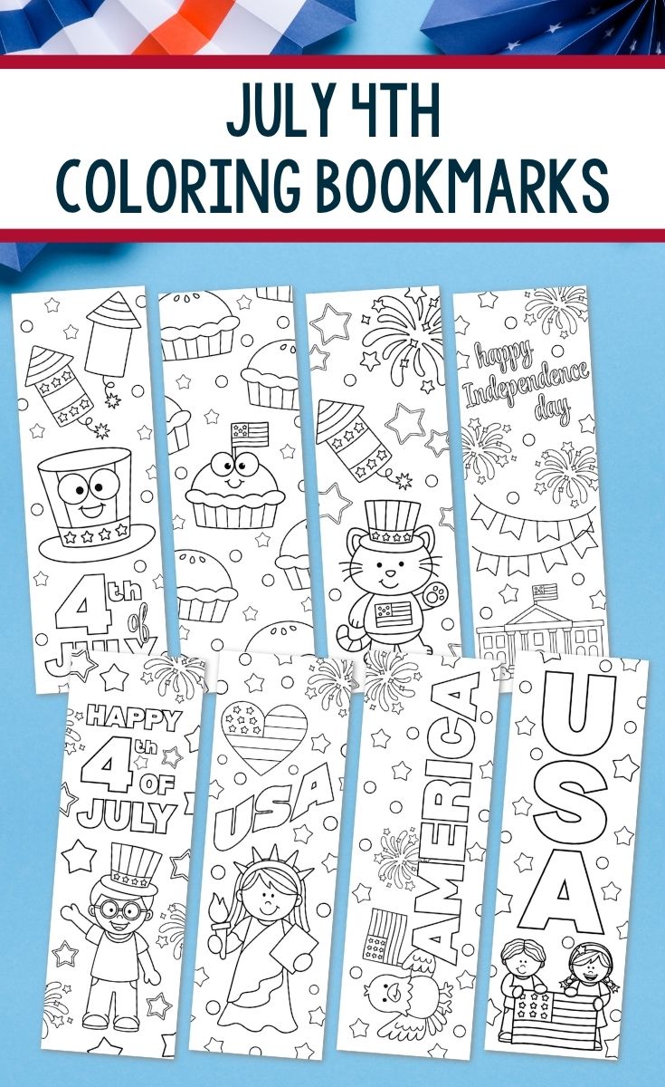 July 4th Coloring Bookmarks on a table