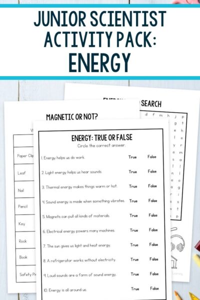 Junior Scientist Activity Pack: Energy pages on a table