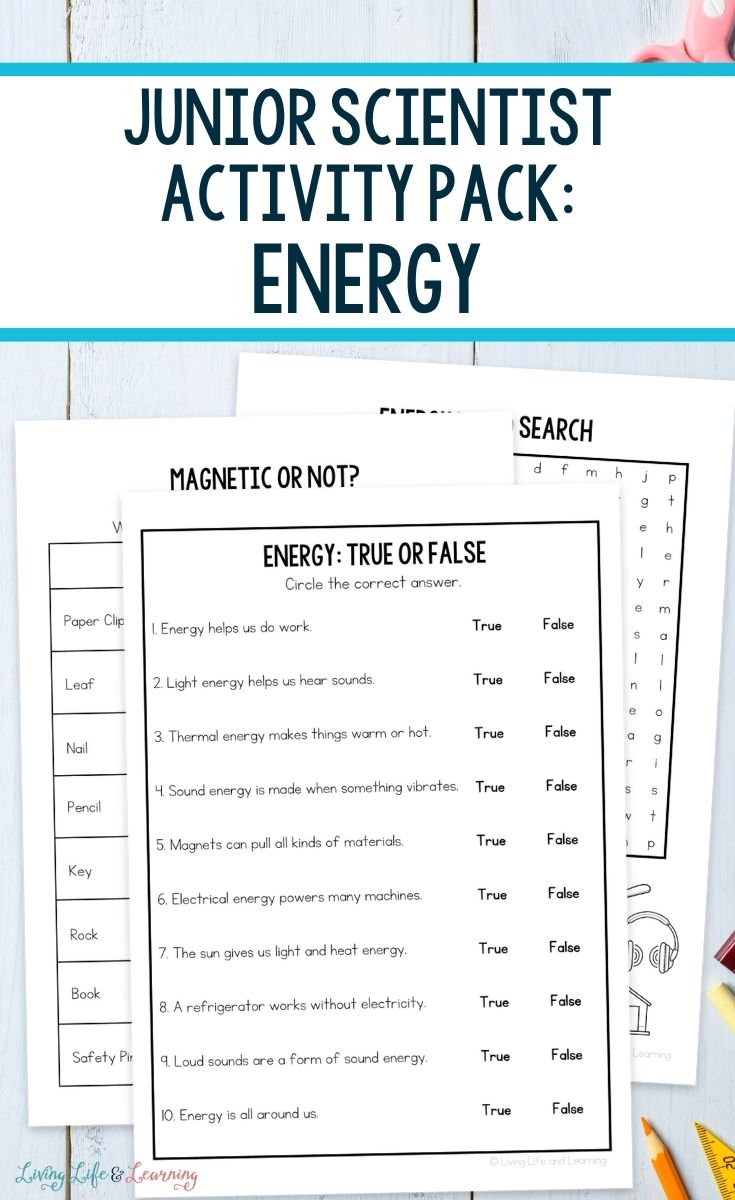 Junior Scientist Activity Pack: Energy pages on a table